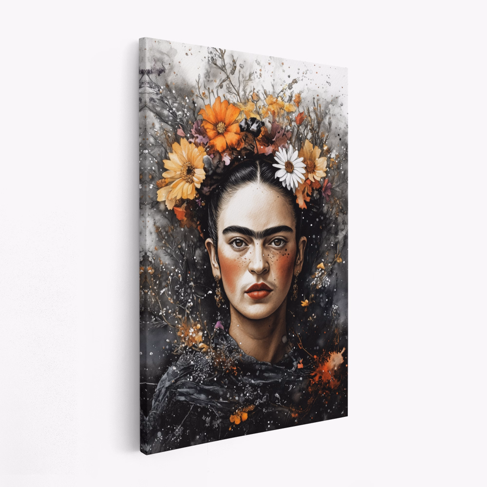 Leinwandbild - Frida portrait with flowers